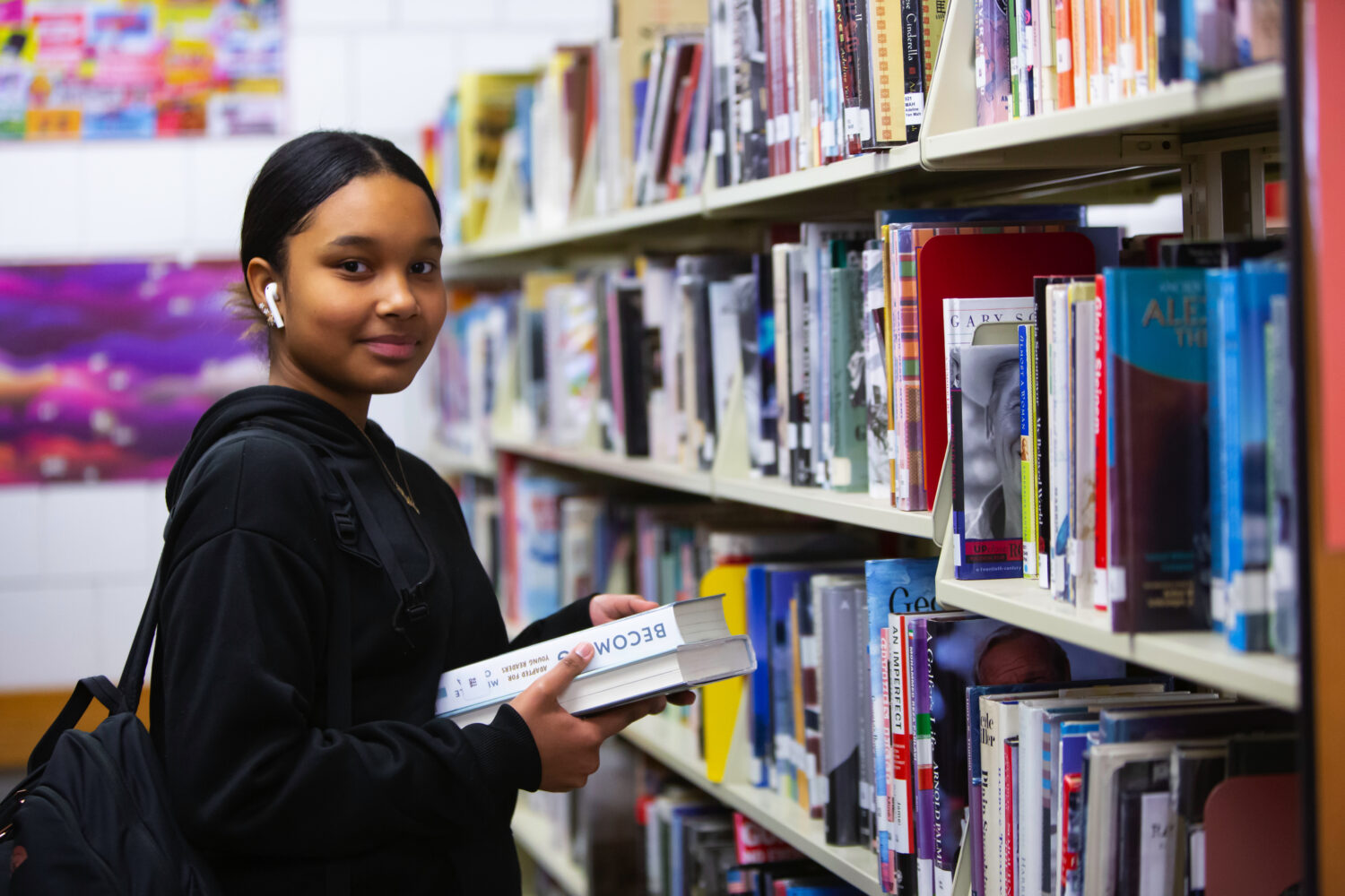 girl in library