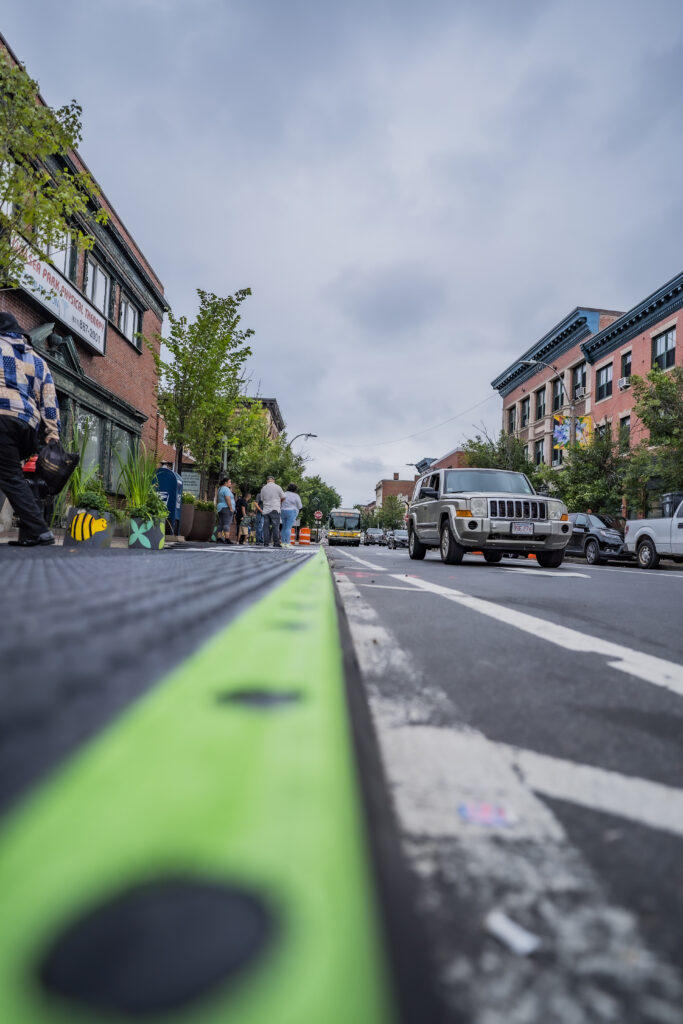 A street view of a city block in Everett, MA.